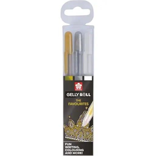 Набор гелевых ручек Sakura Metallic Золото-Серебро-Белая 3шт. - фото 1