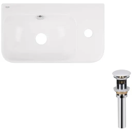 Комплект Qtap Tern: Раковина подвесная прямоугольная правая 450х250х158 мм White + Донный клапан PU02O (QT17115117RWN47328) - фото 1