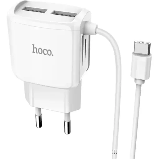 Блок питания адаптер со встроенным кабелем Type-C Hoco Mega Joy C59A белый - фото 1
