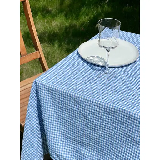 Скатертина в клітинку для столу Зефір 200х100 см (+ 8 серветок 30х40) Синя - фото 3