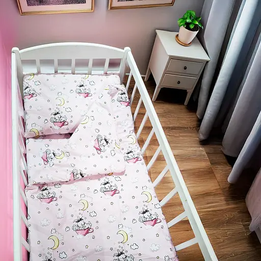 Дитячий комплект постільної білизни Bimbo Зайчики 120×60 см ранфорс рожевий