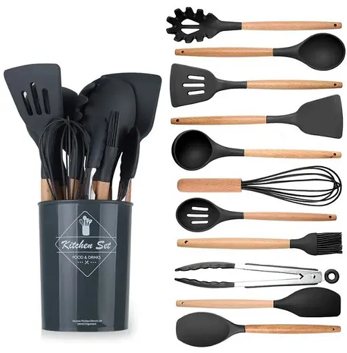 Набір кухонного приладдя Edenberg Silicone kitchen utensils set 12 предметів Чорний - фото 9