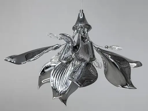 Красивая подвесная люстра с керамическими элементами, 3 лампы, хром. - фото 1