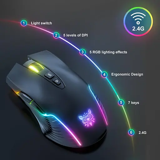Миша Onikuma Gaming wireless CW905 RGB рожева - фото 3