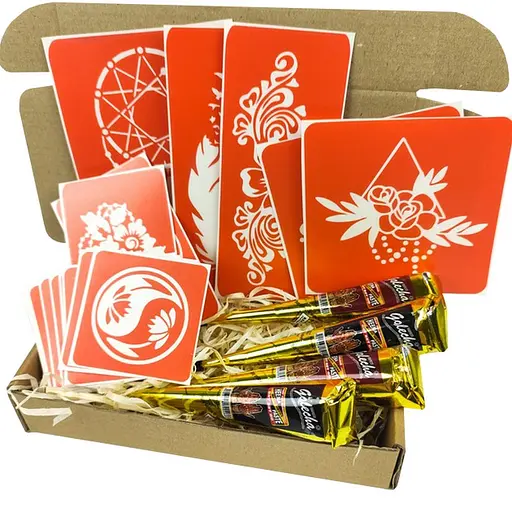 Набор цветной хны с трафаретами для био-тату №6 Fresh Tattoo color-henna-set-06 - фото 1