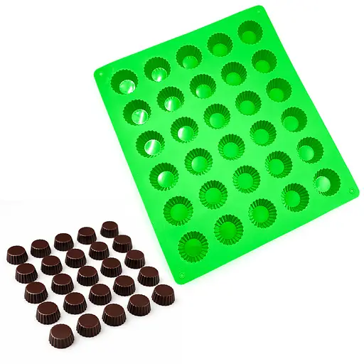Силиконовая форма на планшете для конфет, шоколада, мини тортиков, желе, выпечки кексов и мини-маффинов, 30 ячеек Зелёный 88125 - фото 1
