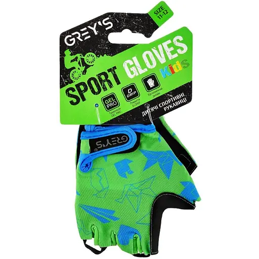 Велоруковицы детские Grey's с короткими пальцами и гелевыми вставками, зелено-черные (размер 11-12) GR18714 - фото 3