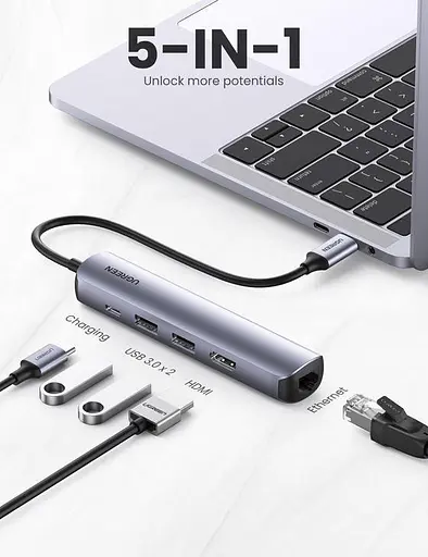 Usb розгалужувач хаб Ugreen CM418 Usb-C to 2xUsb 3.0+HDMI+RJ45 Ethernet Adapter+PD (10919) - фото 2