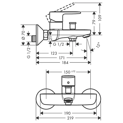 Смеситель для ванны Hansgrohe Vernis Blend 71440670 черный матовый - фото 2