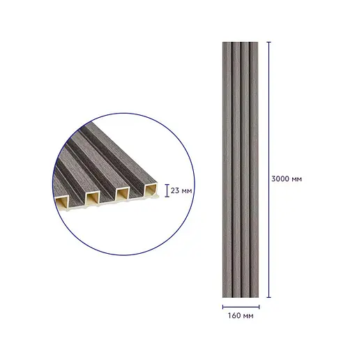 Рейка декоративна Wall Sticker WPC стінова 3000х160х23 мм Олов'яний SW-00001530 - фото 3