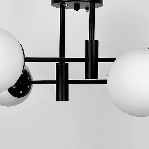 Стельова чорна люстра на 4 білих плафонів Ø 55 см | Line F | Арт. 81188/4 BK+BK+WT - фото 2