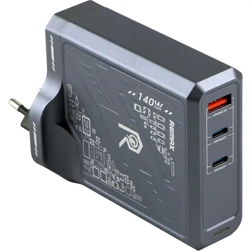 Зарядное устройство Remax RP-U106 Mecha Warrior GaN 140W 2C/1A MacBook Pro PD 3.1 Lenovo IdeaPad 14pro Grey