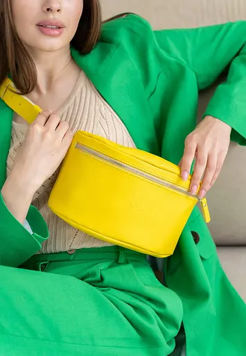 Кожаная поясная сумка желтая - фото 2