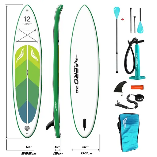 Надувная SUP доска Aero Board 2.0 (365х15х80см) 12' Green Leaf - фото 2
