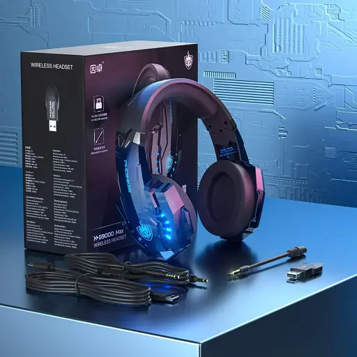 Беспроводные наушники Kotion Each G9000 MAX 2.4G с поддержкой объемного звука черно-синие - фото 8