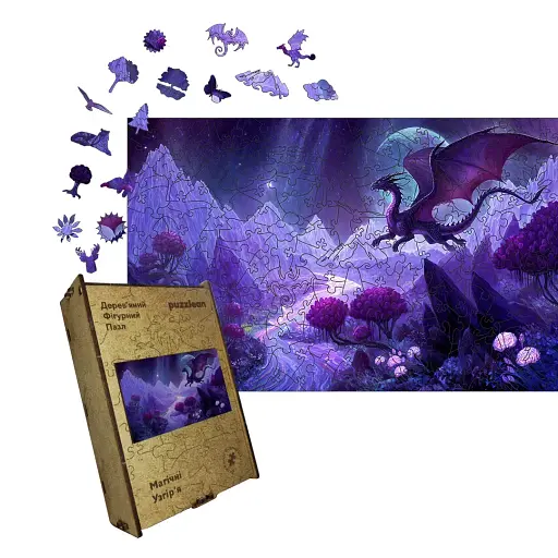 Дерев'яний фігурний пазл Магічне Узгір'я, А2, Картонна коробка 300+ елементів