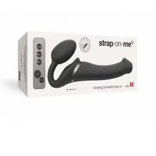 Безремневий страпон Strap-On-Me Vibrating Black M регульований з вібрацією та з пультом ДК діаметр 3.3 см - фото 5