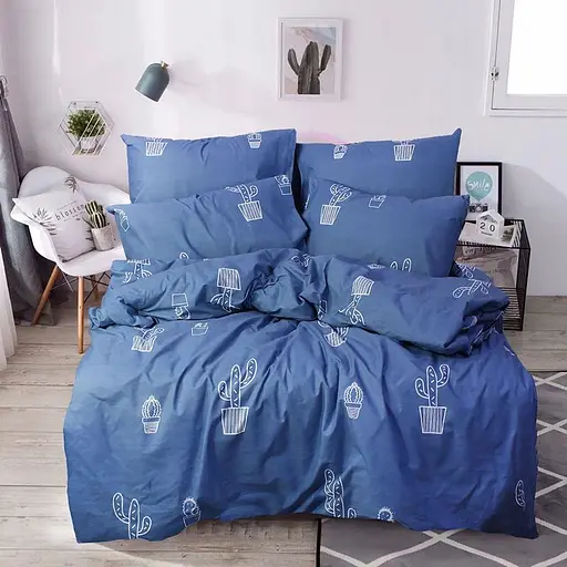 Полуторный постельный комплект бязь, 100% хлопок синего цвета 327492