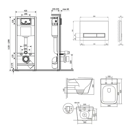 Подвесной унитаз Qtap Tern + инсталляция Qtap Nest 4 в 1 (линейная клавиша Chrome), Белый - фото 2