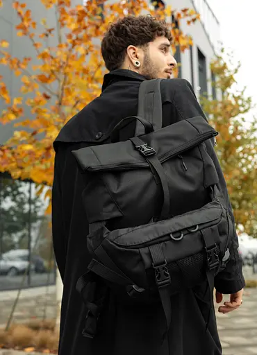 Мужской рюкзак ролл Sambag RollTop Double черный тканевый 41 х 27 х 18 см (24330065m) - фото 1