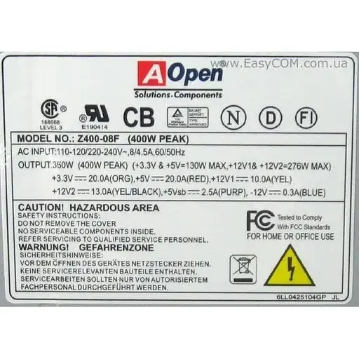 Блок питания AOpen Z400-08F 400W Б/У - фото 1