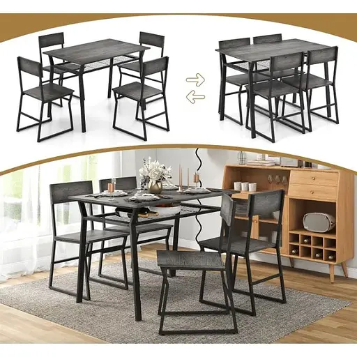 Комплект меблів Costway Merax обідній стіл з стільцями в стилі Loft сірий - фото 5