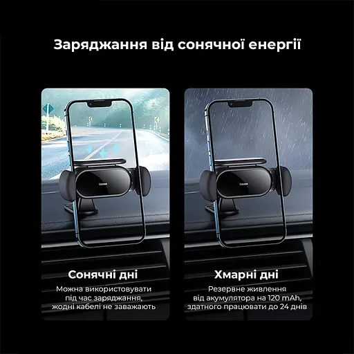 Автотримач для телефона Baseus Steel Cannon pro Solar Electric Car Mount Black - фото 16