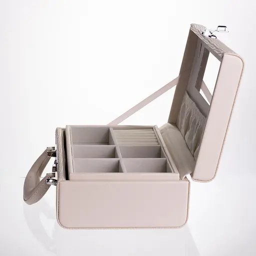 Скринька для прикрас екошкіра 2 яруси з кодовим замком 24×16×9.5 см органайзер для прикрас Бежевий Yiwu HP-5-24BE - фото 8