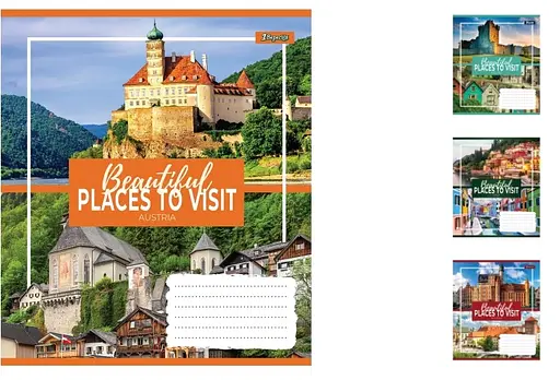 Зошити учнівські 60 аркушів клітинка. 1В Small towns, зошит дя записів 10 шт. в упаковці