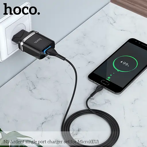 Зарядний пристрій і кабель Hoco Micro USB cable Ardent charger set N1 1USB чорні - фото 8