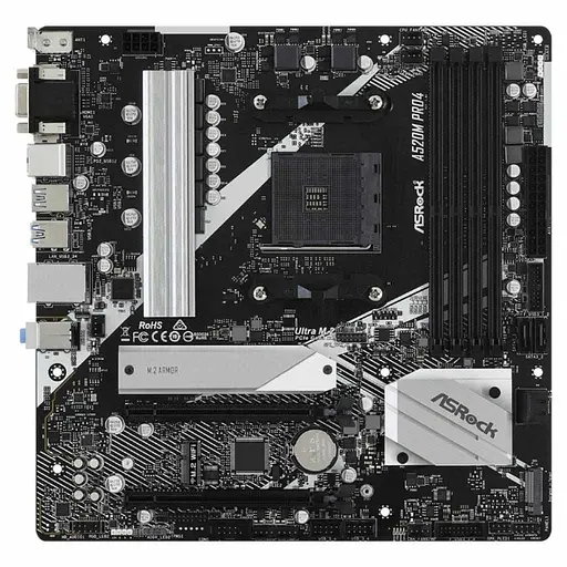 Материнская плата AsRock A520M Pro4 (A520M Pro4) (Socket AM4, AMD A520, Micro-ATX) - фото 1