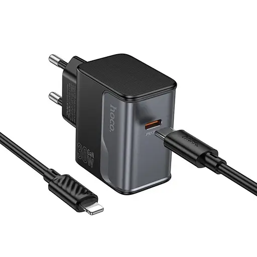 Сетевое зарядное устройство Hoco CS72A Type-C PD 30W midnight черный + кабель Type-C to Lightning - фото 1