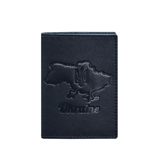 Кожаная обложка для паспорта с картой Украины синий краст - фото 6