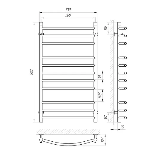 Полотенцесушитель Laris Класcик П11 500x900 71207032, Хром - фото 2