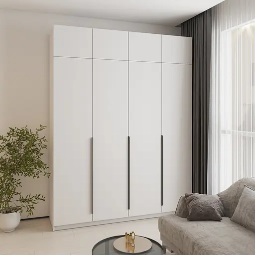 Шафа 4-дверна з антресоллю MebelStar Оскар ДСП BL-B, комплект полиць 200x52x260 см Аляска білий (MBS-5072) - фото 1