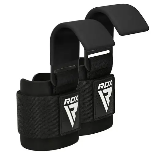 Крюки для тяги на запястье RDX W5 Gym Hook Strap Black Plus (WAN-W5B+) - фото 1