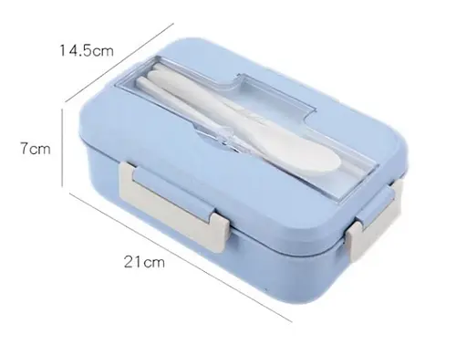 Ланч бокс Navy из пшеничной соломы 1000мл с ложкой и кит палочки для микроволновки - фото 3