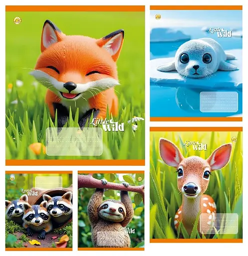 Тетради ученические 12 листов клетка Твердая Little wild, 25 шт. в упаковке