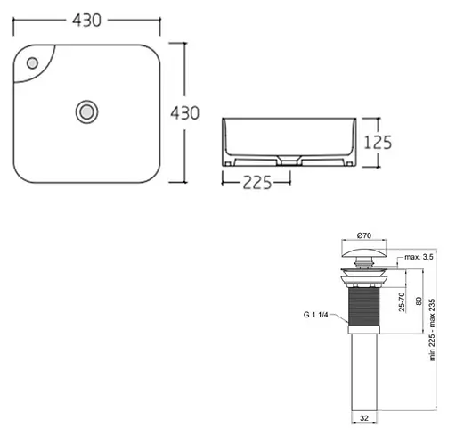 Комплект Qtap Stork: Раковина накладная квадратная 430x430x125 мм White + Донный клапан PU02 (QT15112194WN47318) - фото 6
