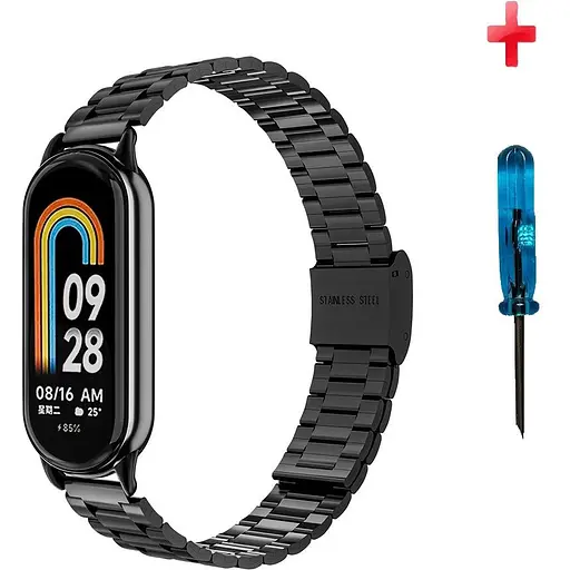 Ремешок для фитнес-браслета Tamister для Xiaomi Mi Band 8 и 9 металлический тип В с застежкой черный