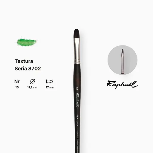 Кисть синтетика овальная Raphael Textura, №10, профессиональная, длинная ручка - фото 2