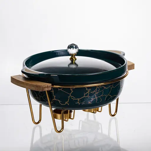 Мармит фарфоровый настольный круглый 1.3(л) мармитница с подогревом Зеленый мрамор Yiwu LC-714 - фото 5