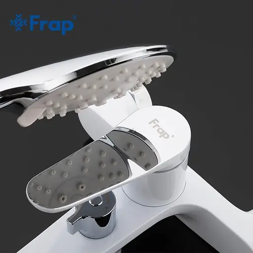 F3245 Змішувач для ванни одноричажний короткий литий гусак латунний корпус гайка Ø35 білий/хром Frap 1/10 Білий - фото 5