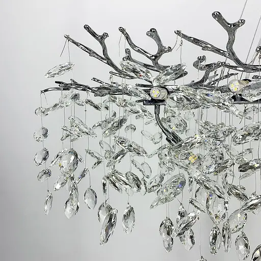 Удлиненная серебряная люстра DIAMINA с хрустальными камнями в корпусе 150 см | Ст. 33007-L1500*400 CH | Line F - фото 4