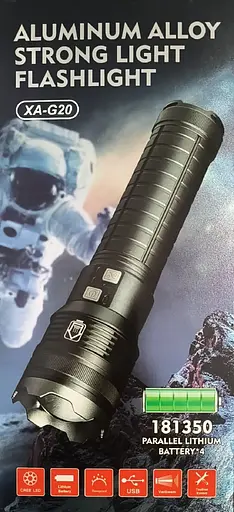 Ручной фонарик XA-G20 алюминиевый корпус литиевые батареи 4х181350 - фото 2