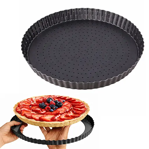 Перфорированная форма для выпечки тартов и кишей с антипригарным покрытием и съемным дном Ø26см Черный 88133 - фото 1