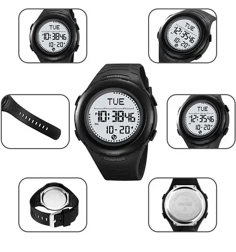Годинник чоловічий наручний спортивний Skmei 2166 Compass з компасом і крокоміром (Чорний з білим) - фото 7