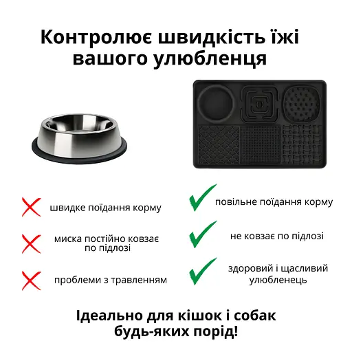 Миска-лизальний килимок для собак та котів для повільного годування ПУХНАСТЕ ЩАСТЯ Чорний - фото 3