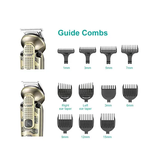 Машинка для стрижки волосся VGR V-103 (8 в 1) LCD для бороди та носа + підставка Бронза - фото 4