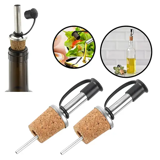 Пробка-носик гейзер дозатор пробковий для розливу з пляшки з носиком з нерж. сталі (2 шт. у комплекті), Kitchen Master Чорний 86530 - фото 2